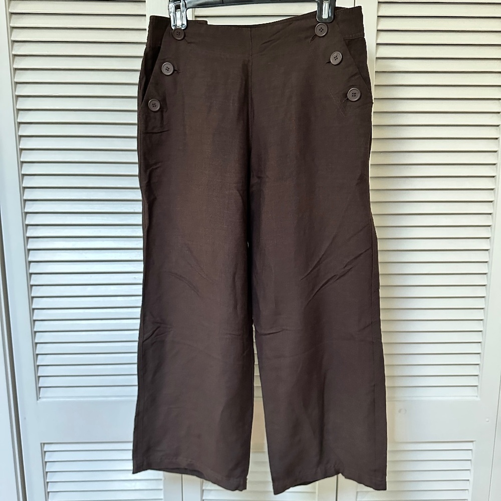 Vintage 90s Sherry Taylor Brown Sailor Trousers Wide Leg Ramie Rayon Medium